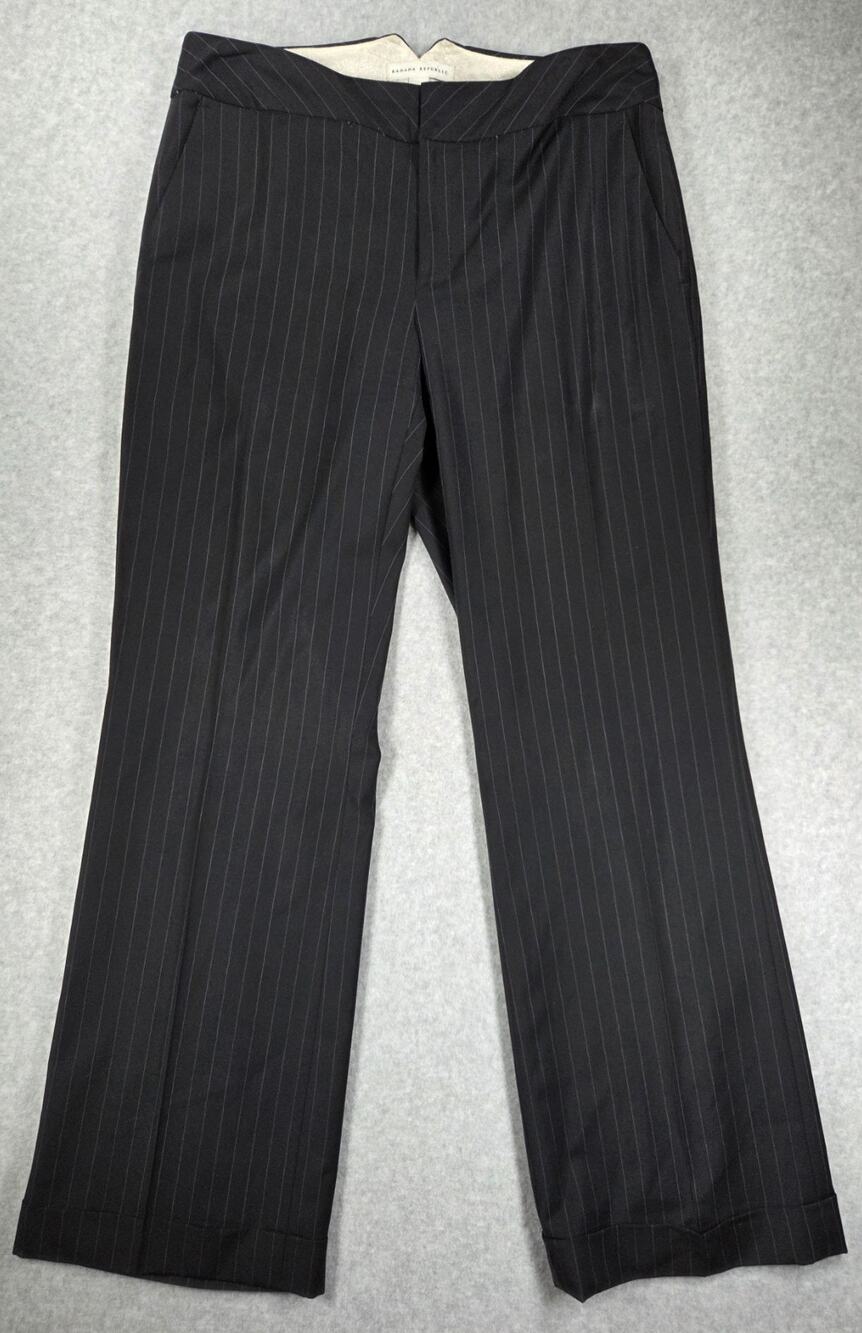 Banana Republic Black Pinstripe Wide Leg Trousers Size 8 Cuffed Hem
